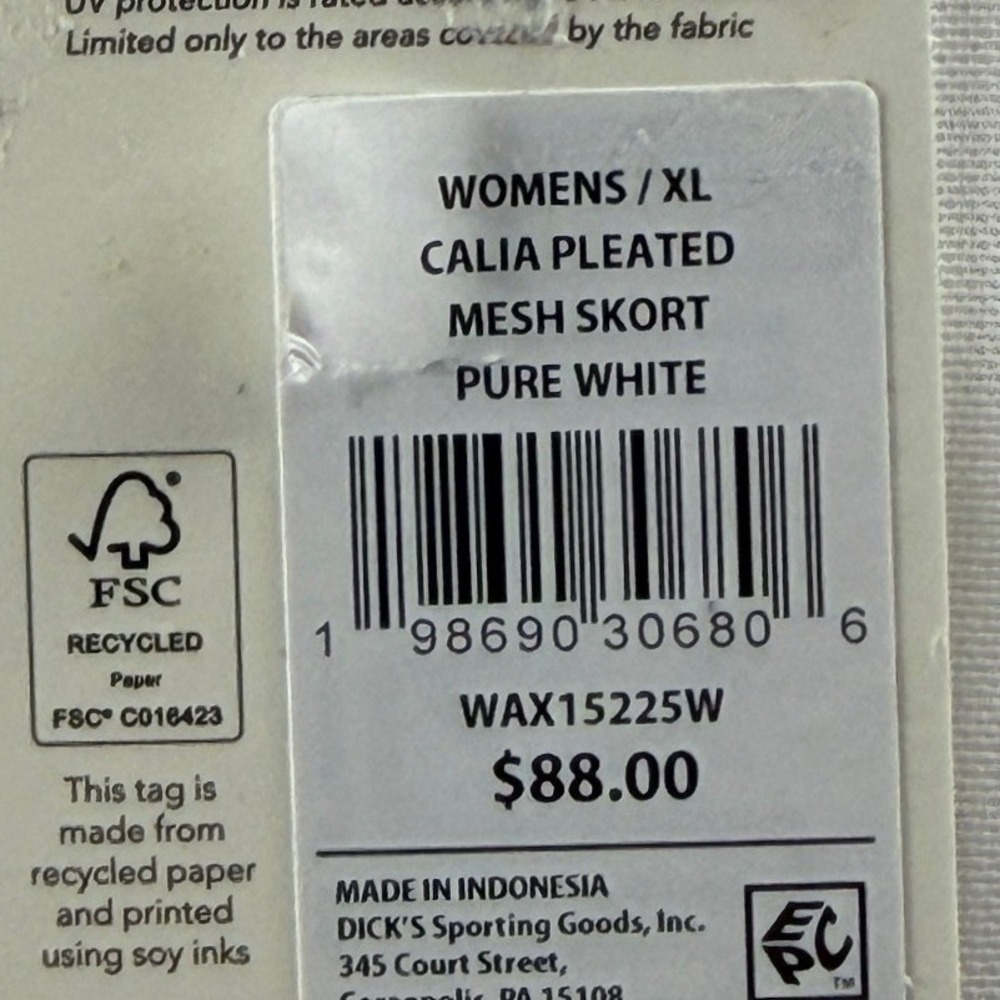 CALIA Womens XL Pleated Mesh Skort Pure White Tennis Court Skirt WAX15225W NWT - Picture 7 of 9